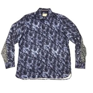 Robert Graham Lifeguard Paisley‎ Mens Shirt Blue Flip Cuff 2XL Long Sleeve